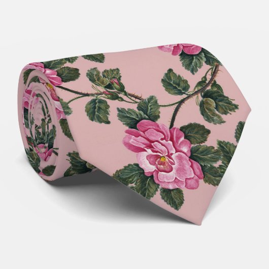  Roze Floral Rozen Bloed Patroon Stropdas (Opgerold)