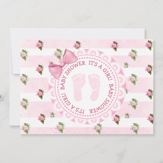 Roze Floral Rozen een Baby shower uitnodiging (Voorkant)