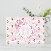 Roze Floral Rozen een Baby shower uitnodiging (Staand voorkant)