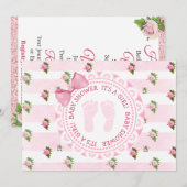 Roze Floral Rozen een Baby shower uitnodiging (Voorkant / Achterkant)