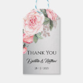 Roze Floral Rozen en Elegant Silver Hartelijk dank Cadeaulabel (Voorkant)