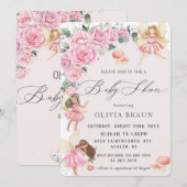 Roze Floral Rozen Fairies Baby shower Kaart (Voorkant / Achterkant)