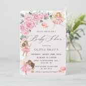 Roze Floral Rozen Fairies Baby shower Kaart (Staand voorkant)