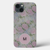 Roze Floral Rozen  naam Monogram Case-Mate iPhone Case (Achterkant)
