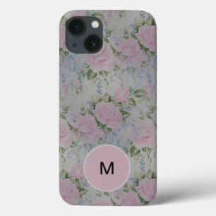 Roze Floral Rozen  naam Monogram Case-Mate iPhone Case
