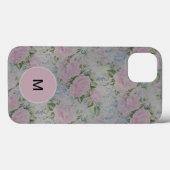 Roze Floral Rozen  naam Monogram Case-Mate iPhone Case (Achterkant (horizontaal))