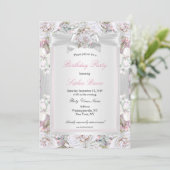 Roze Floral Rozen Pink Birthday Party Kaart (Staand voorkant)