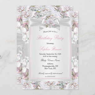 Roze  Floral Rozen Pink Birthday Party Kaart