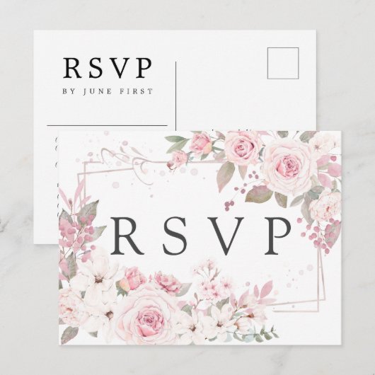Roze Floral RSVP-Briefkaart met keuze uit maaltijd Uitnodiging Briefkaart (Voorkant / Achterkant)