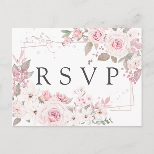 Roze Floral RSVP-Briefkaart met keuze uit maaltijd Uitnodiging Briefkaart (Voorkant)