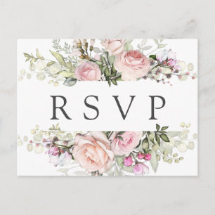 Roze Floral RSVP-Briefkaart met keuze uit maaltijd Uitnodiging Briefkaart