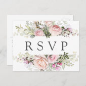 Roze Floral RSVP-Briefkaart met keuze uit maaltijd Uitnodiging Briefkaart (Voorkant / Achterkant)