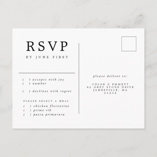 Roze Floral RSVP-Briefkaart met keuze uit maaltijd Uitnodiging Briefkaart (Achterkant)