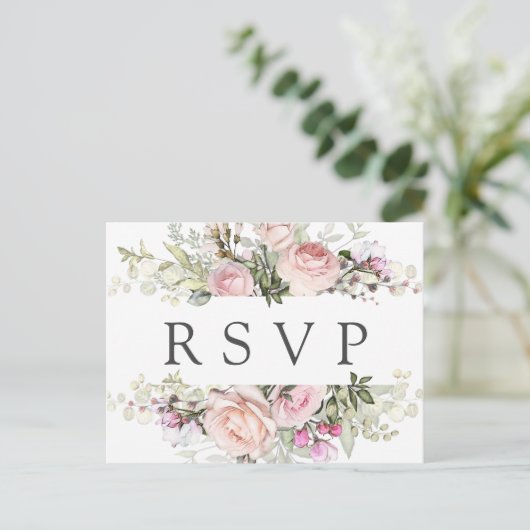 Roze Floral RSVP-Briefkaart met keuze uit maaltijd Uitnodiging Briefkaart (Staand voorkant)