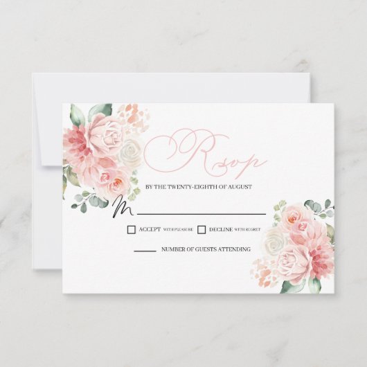 Roze Floral RSVP Enclosure Card (Voorkant)
