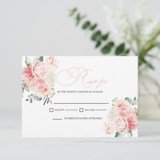Roze Floral RSVP Enclosure Card (Staand voorkant)