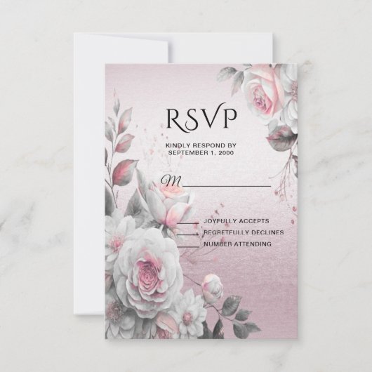 Roze Floral RSVP-kaart RSVP Kaartje (Voorkant)