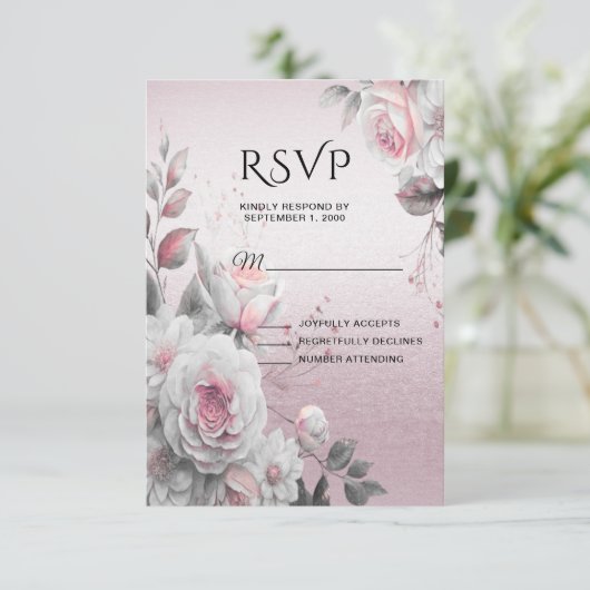 Roze Floral RSVP-kaart RSVP Kaartje (Staand voorkant)