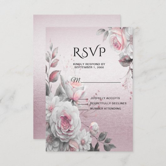 Roze Floral RSVP-kaart RSVP Kaartje (Voorkant / Achterkant)
