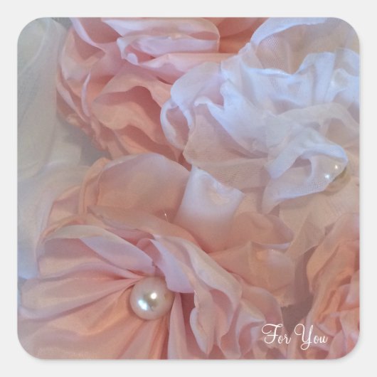 Roze Floral Ruffles Vierkante Sticker (Voorkant)