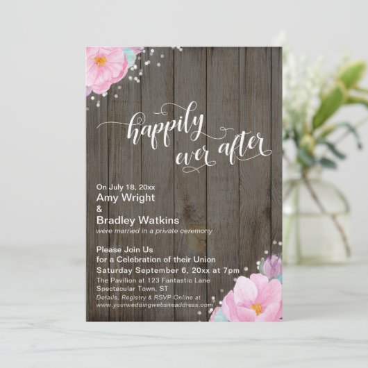 Roze Floral Rustic, gelukkig altijd na ontvangst Kaart (Staand voorkant)