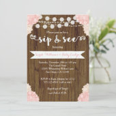 Roze Floral Rustic Sip en Zie uitnodiging (Staand voorkant)