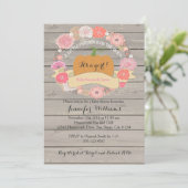 Roze Floral Rustic Wood Baby Shower Invitations Kaart (Staand voorkant)