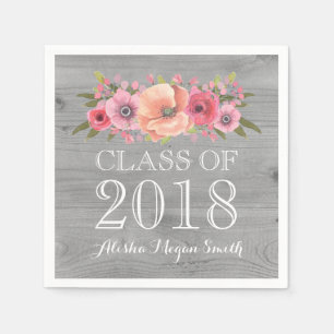 Roze Floral Rustic Wood Klasse 2018 Afstuderen Servet