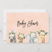 Roze Floral Safari Animals Baby shower Uitnodiging (Achterkant)
