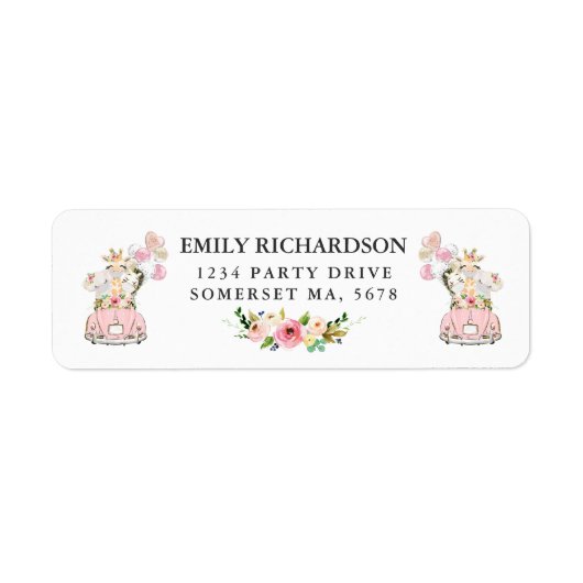 Roze Floral Safari drive op Baby shower adres Etiket (Voorkant)