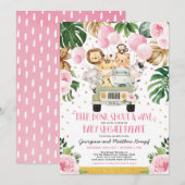 Roze Floral Safari drive van Baby shower Parade Kaart (Voorkant / Achterkant)