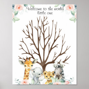 Roze Floral Safari Fingerprint Guestbook Poster
