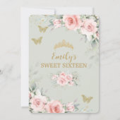 Roze Floral Sage Green Butterflies Sweet Sixteen Kaart (Achterkant)