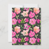 Roze Floral Sage Green Leaves Black Quinceañera Kaart (Achterkant)