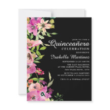 Roze Floral Sage Green Leaves Black Quinceañera