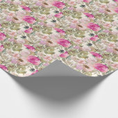 Roze Floral Sage Green Leaves Cadeaupapier (Hoek)