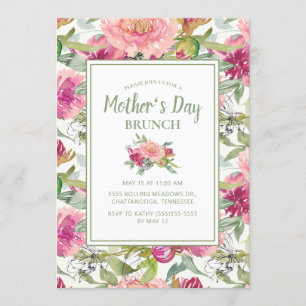 Roze Floral Sage Green White Moederdag Brunch Kaart