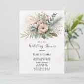 Roze Floral Sage Greenery Wedding Shower Invitatio Kaart (Staand voorkant)