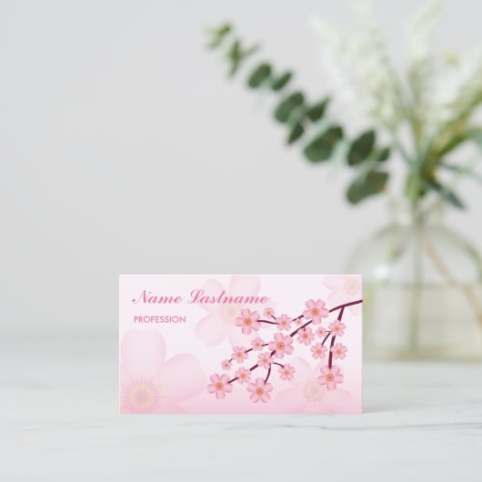 Roze Floral Sakura Cherry Blossom Tree Branch Visitekaartje (Staand voorkant)