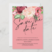 Roze floral Save the date Invitation Kaart (Voorkant)