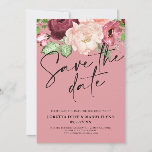 Roze floral Save the date Invitation Kaart (Voorkant)