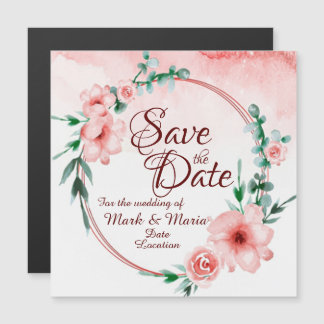 Roze floral Save the date Magnetic Invitation Magnetische Uitnodiging