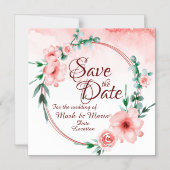Roze floral Save the date Magnetic Invitation Magnetische Uitnodiging (Voorkant)