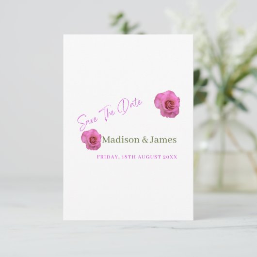 Roze floral save the date uitnodiging (Staand voorkant)