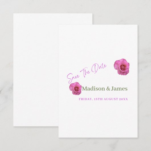 Roze floral save the date uitnodiging (Voorkant / Achterkant)