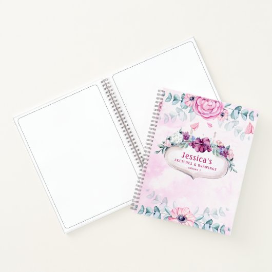 Roze Floral | Schetsen en tekeningen blanco Notitieboek (Binnen)