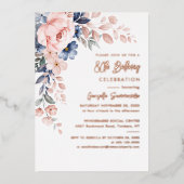Roze Floral Script 80th Birthday Party Folie Uitnodiging (Voorkant)