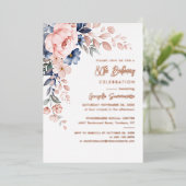 Roze Floral Script 80th Birthday Party Folie Uitnodiging (Staand Voorkant)