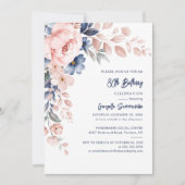 Roze Floral Script 80th Birthday Party Kaart (Voorkant)