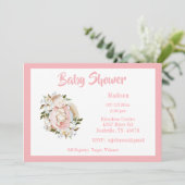  Roze Floral Script Girl Baby shower Kaart (Staand voorkant)